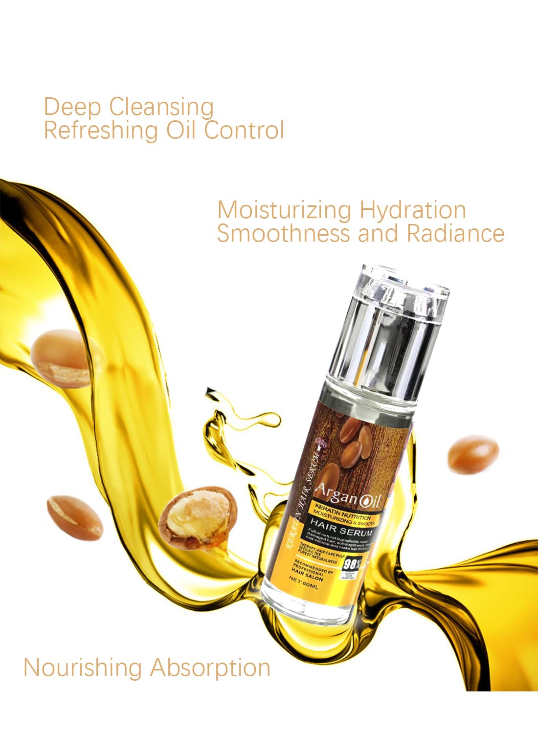 Hair Serum for Frizzy Dry Damaged Hair, Moisturizing Anti Frizz Control Repairing Argan Oil, Nourishing Smoothing Keratin Hair Treatment Oil, Hair Straightening Serum for All Hair Types 80ml
