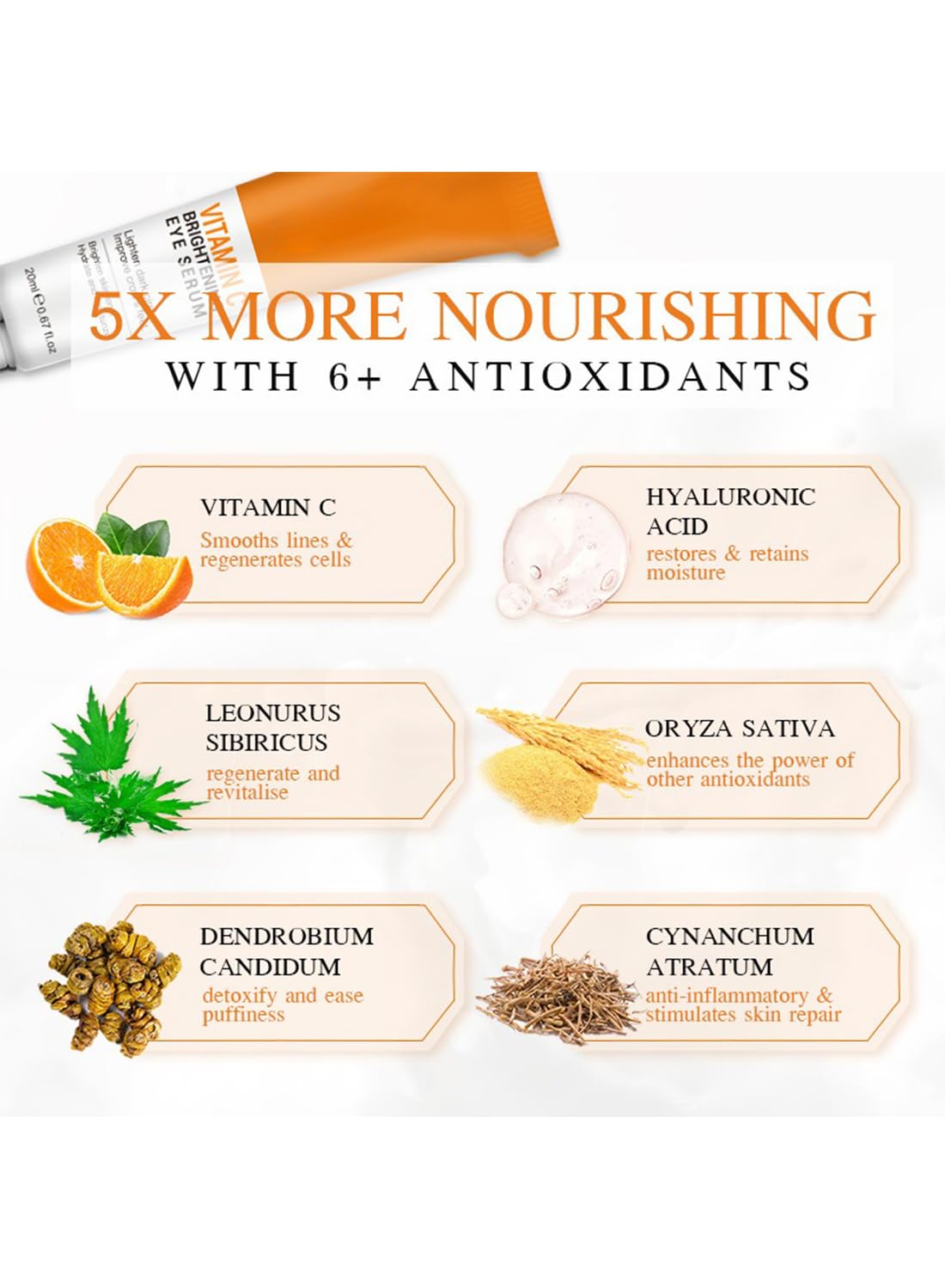 Vitamin C Brightening Eye Serum, Hydrating Under-Eye Gel, Evens Tone, Boosts Radiance, Reduce Dark Circles & Puffiness, 20 ml