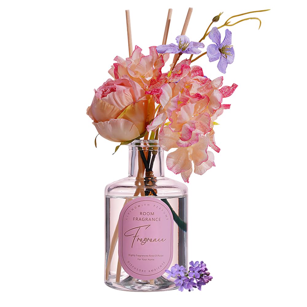 Reed Diffuser, Artificial Flower Home Fragrance Oil with 4 Reed Sticks for Office & Bathroom Decor 200ml