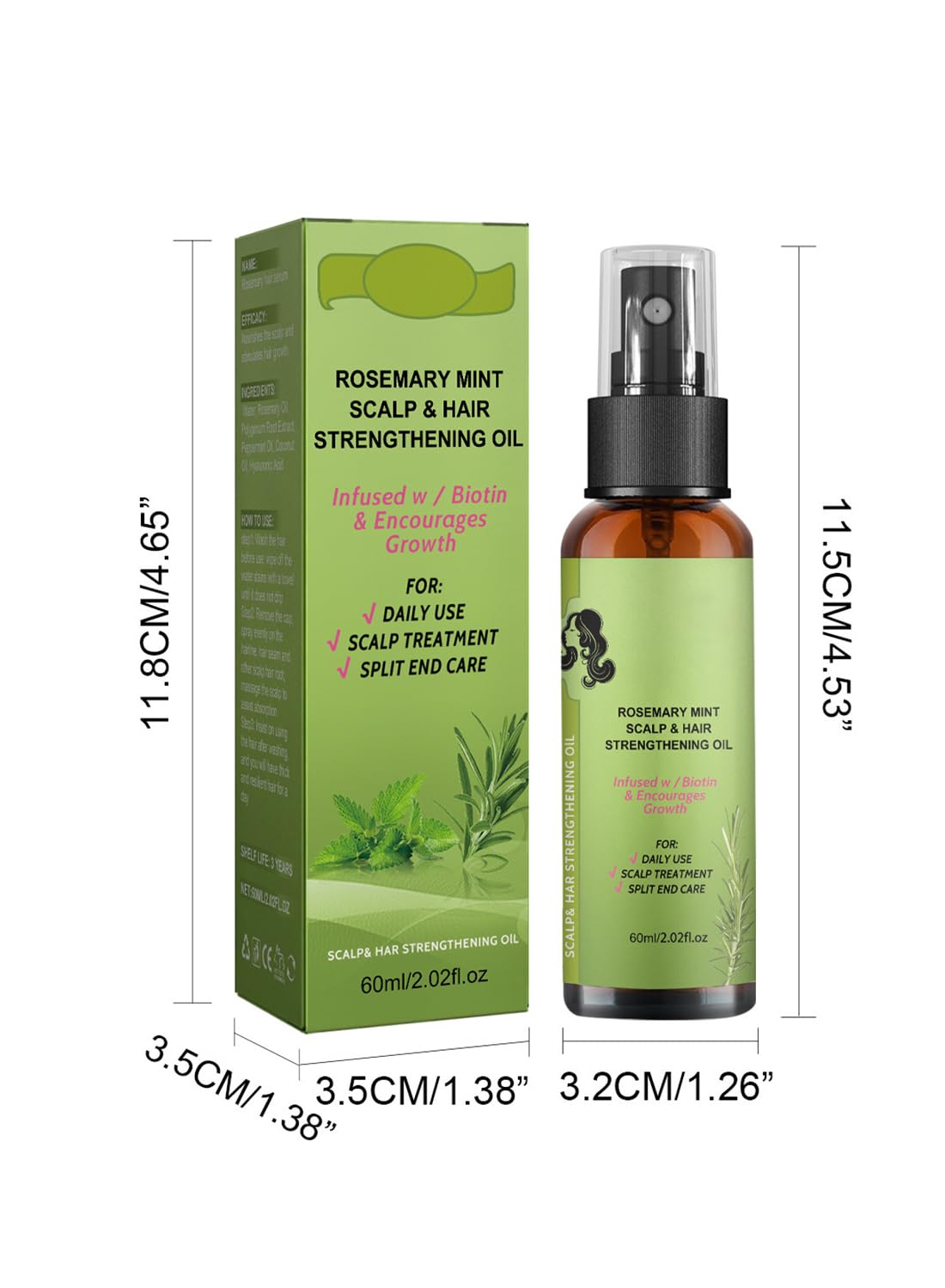 L&Wen 2Pcs Rosemary Mint Scalp & Hair Strengthening Oil Spray Set Hair Growth Oil