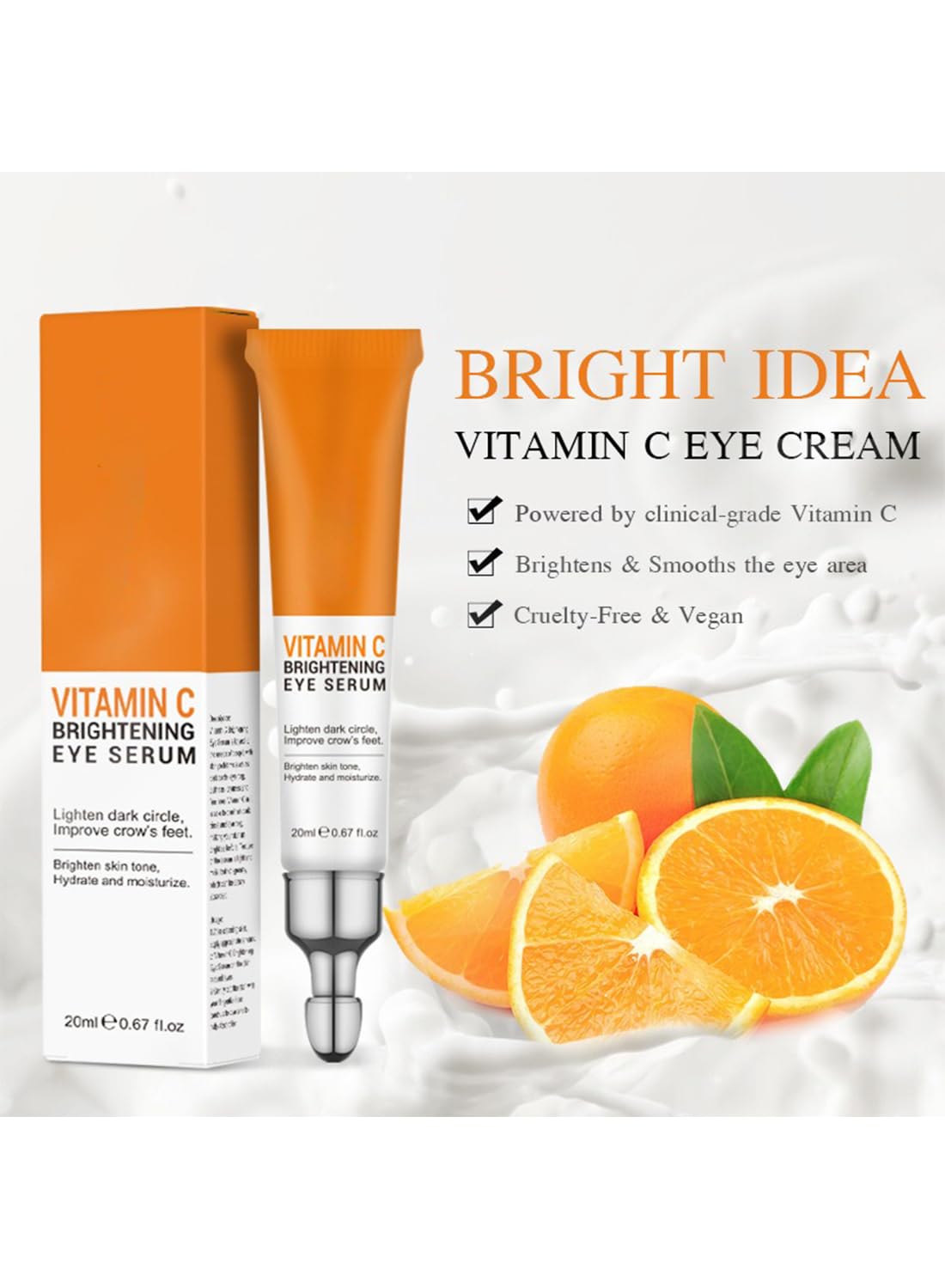 Vitamin C Brightening Eye Serum, Hydrating Under-Eye Gel, Evens Tone, Boosts Radiance, Reduce Dark Circles & Puffiness, 20 ml
