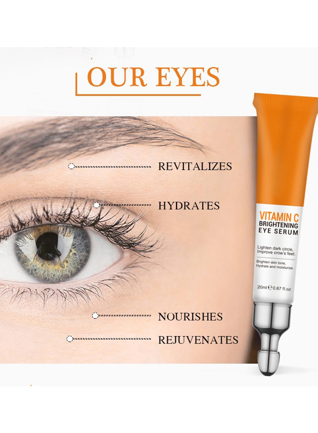 Vitamin C Brightening Eye Serum, Hydrating Under-Eye Gel, Evens Tone, Boosts Radiance, Reduce Dark Circles & Puffiness, 20 ml