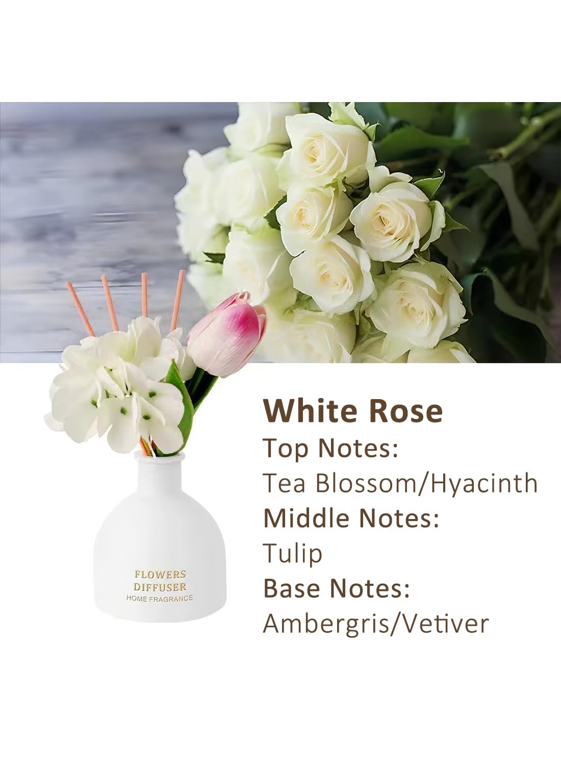 Reed Diffuser, Artificial Flowers Essential Oil with 4 Reed Sticks for Bathroom & Office Décor, 150ml