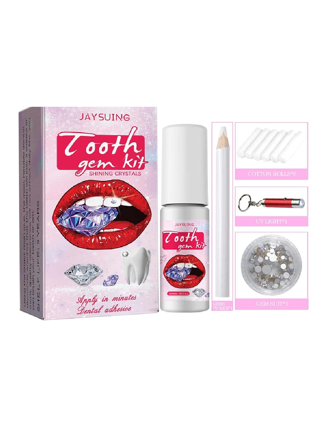 Tooth Gem Kit with Cotton Rolls UV Light Gem Suit Gems Picker and UV Bonding