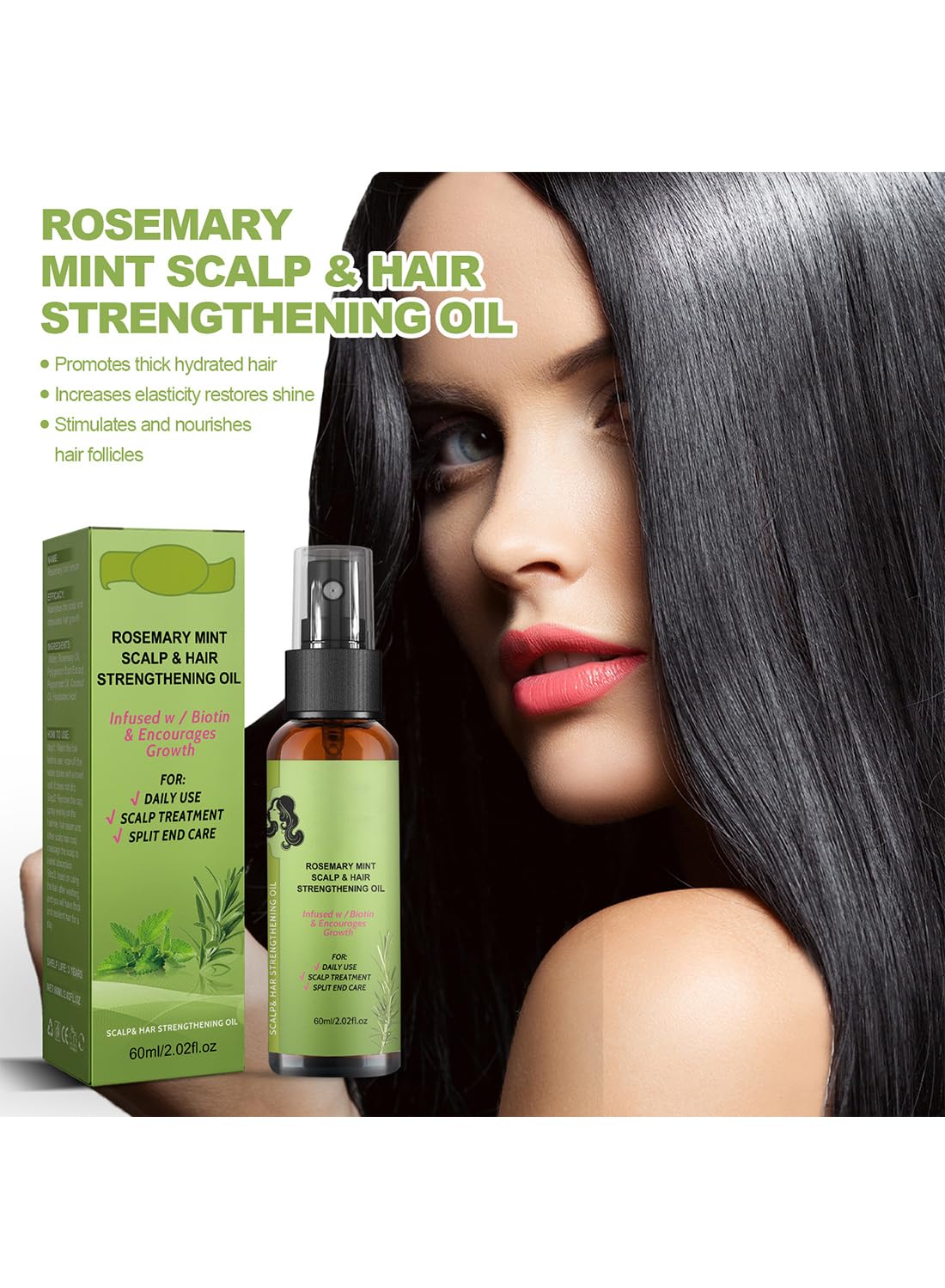 L&Wen 2Pcs Rosemary Mint Scalp & Hair Strengthening Oil Spray Set Hair Growth Oil