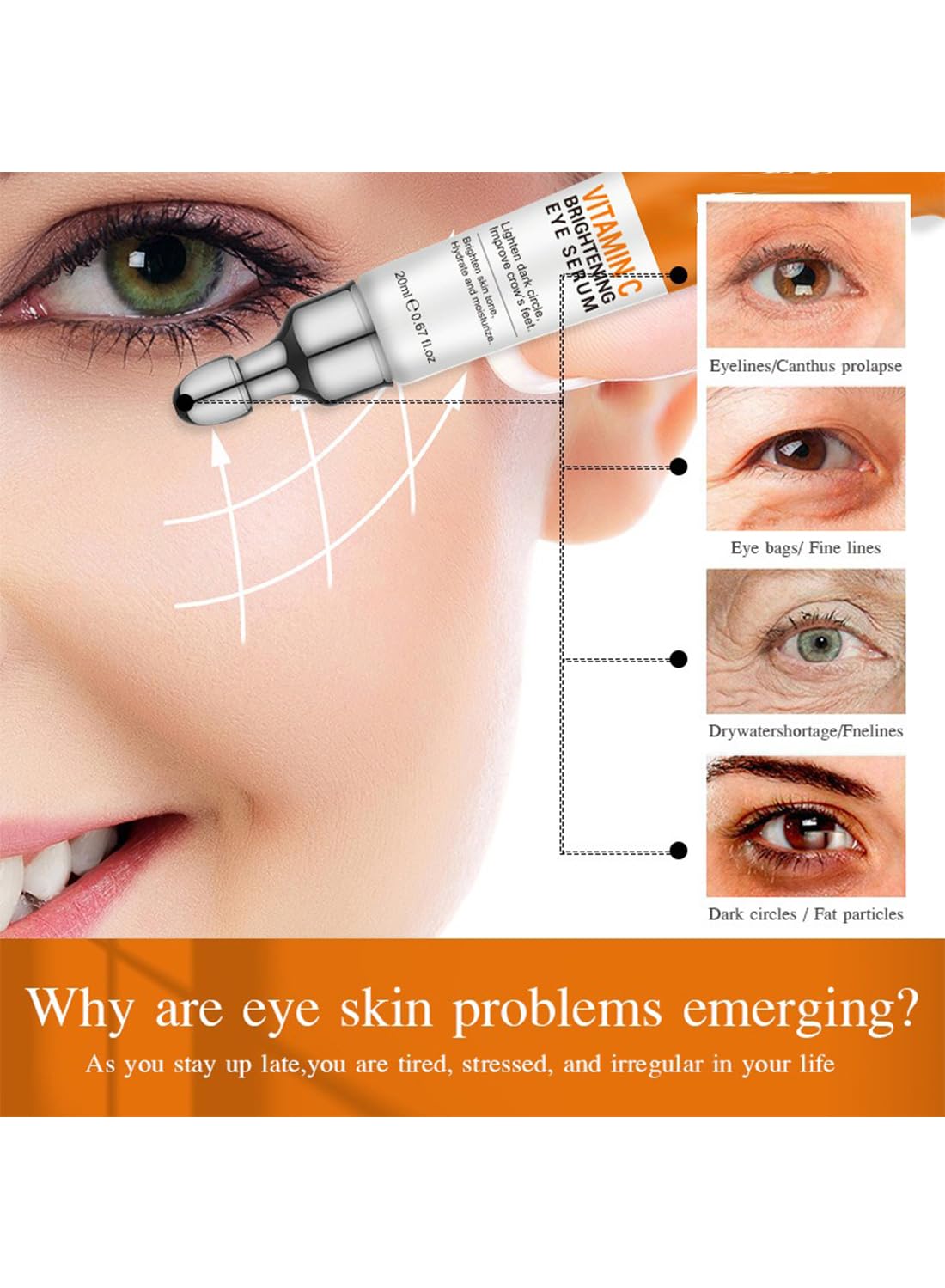 Vitamin C Brightening Eye Serum, Hydrating Under-Eye Gel, Evens Tone, Boosts Radiance, Reduce Dark Circles & Puffiness, 20 ml
