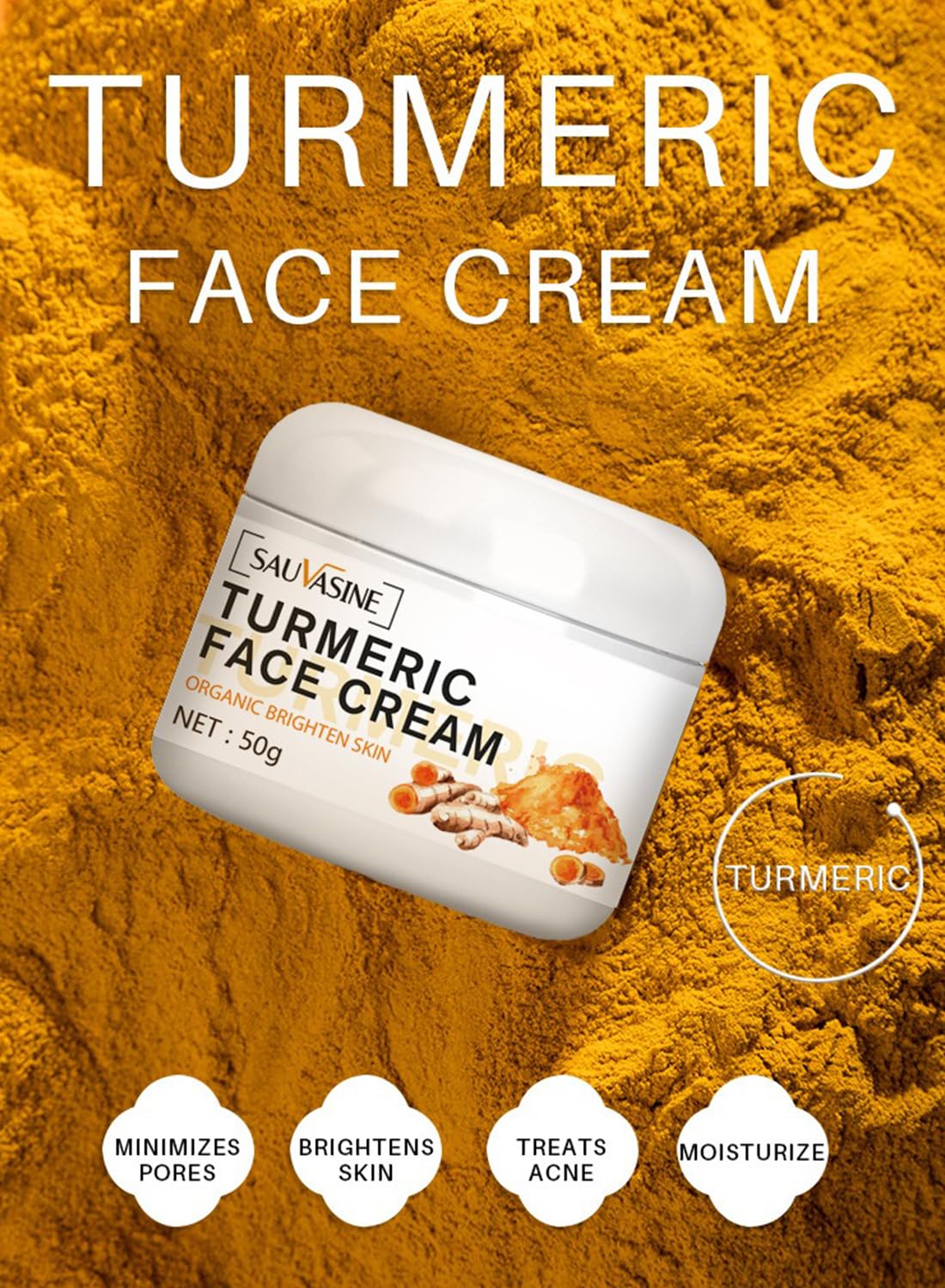 Turmeric Face Cream for Face & Body, All Natural Brightening Facial Moisturizer, Hydrating Dark Spot Remover, Anti-Aging Face Repair Cream, Fights Acne, Evens Tone 50g