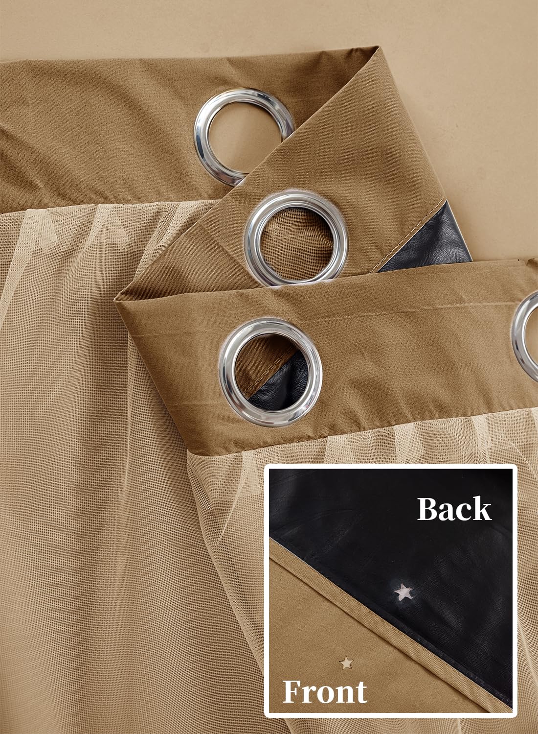 L&wen Star Blackout Curtains with Sheer, Drapes Grommet Room Darkening Curtain for Bedroom