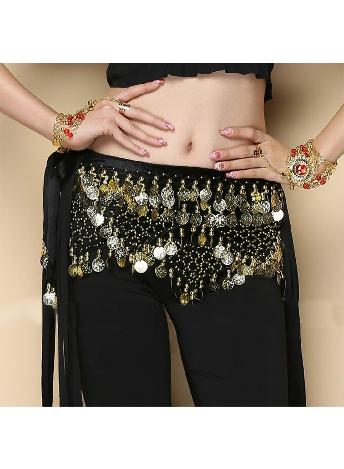 Belly Dance Hip Scarf with Sequin Tower for Women