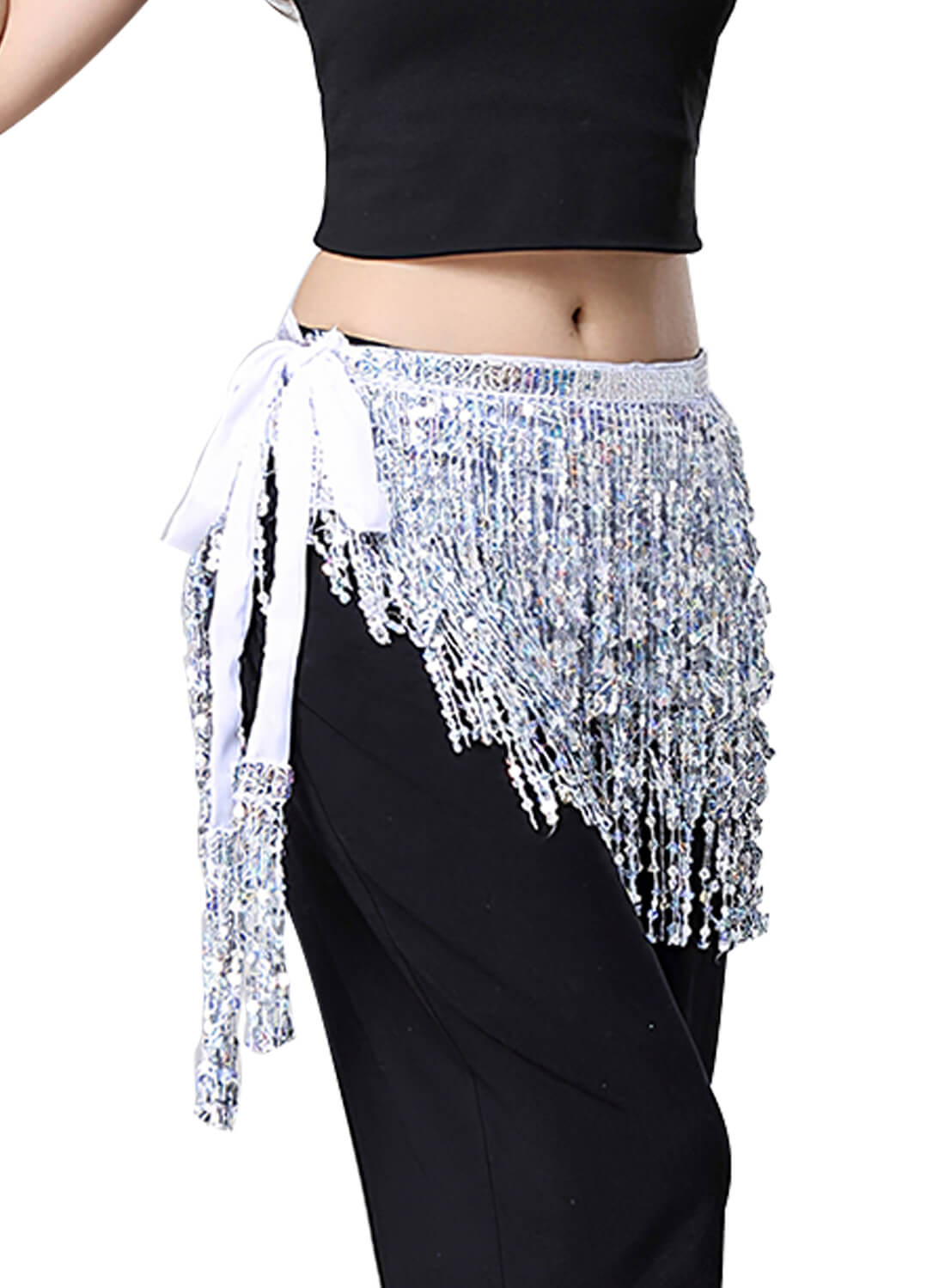 Belly Dance Hip Scarf with Four Layers of Sequined Tassels