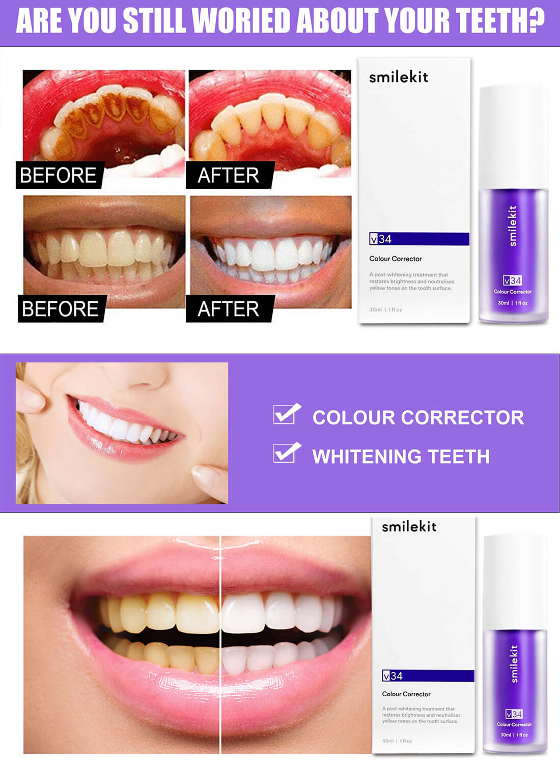 V34 Purple Toothpaste Teeth Whitening