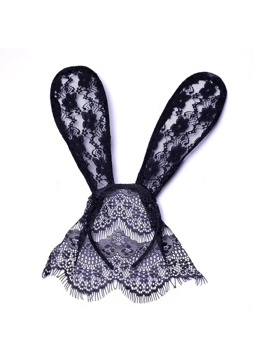 Women Lace Bunny Ears Headband with Veil Black