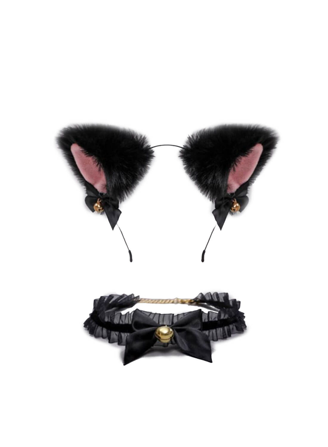 Women Cat Ears Headband and Tie up Lace Choker Set