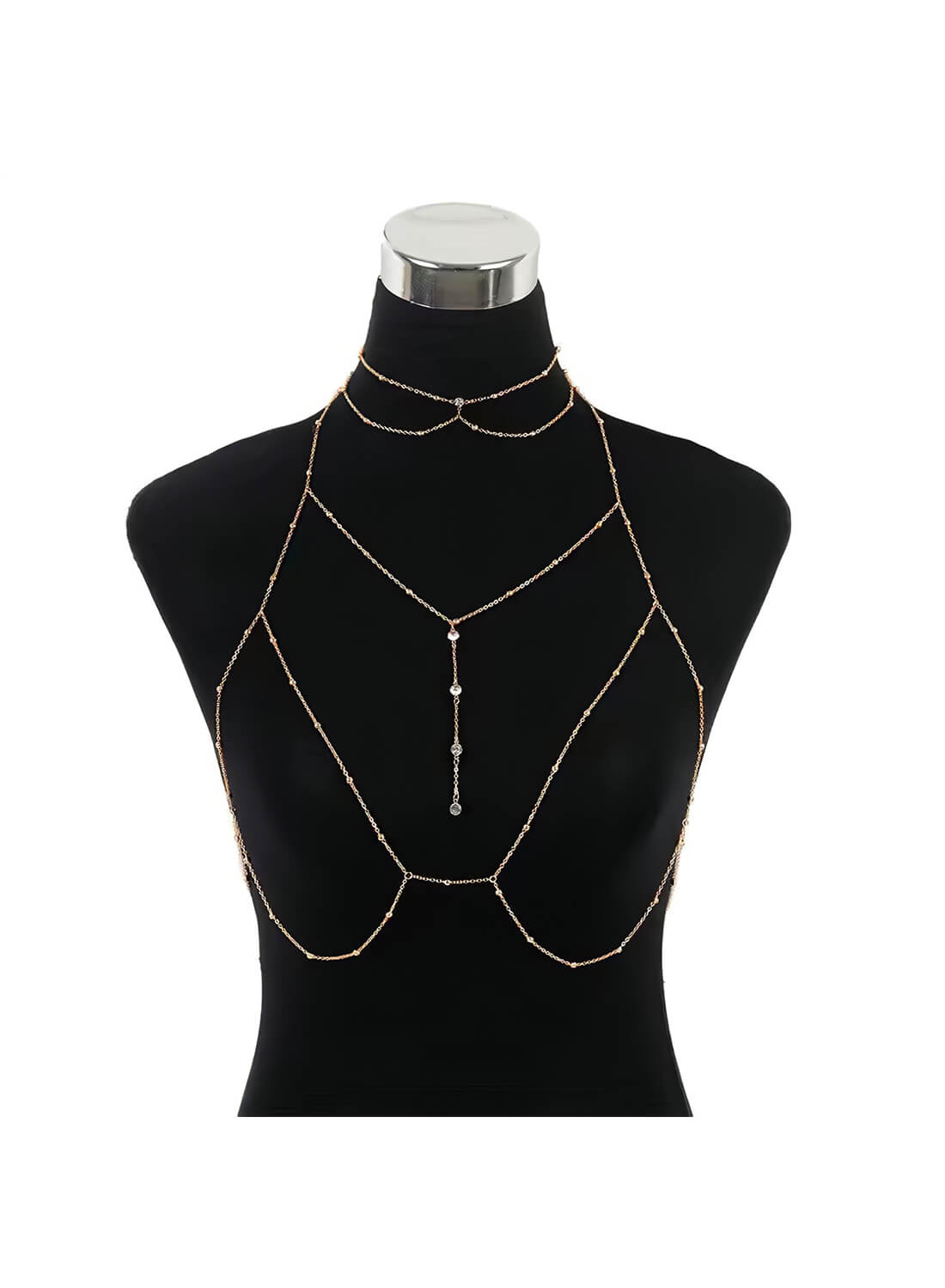 Multi Layered Body Chain with Shining Crystal and Necklace Set