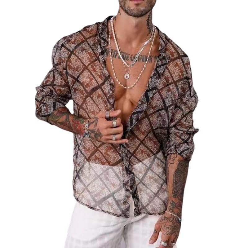 Men's See Through T Shirt,Transparent Button Up Shirt for Male