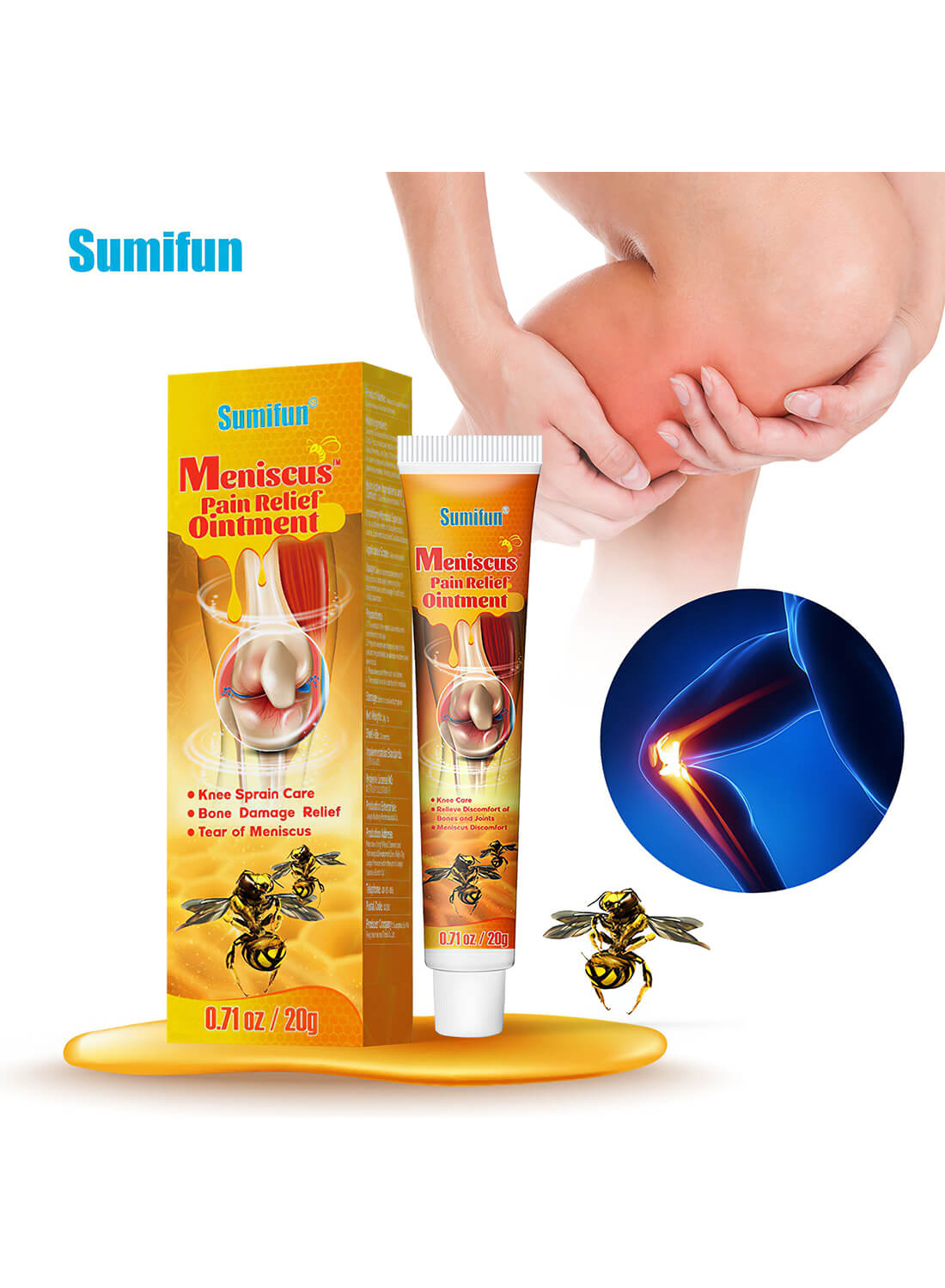 Meniscus Pain Relief Ointment, Bee Venom Cream for Joint Shoulders Neck Waist and Legs 20g