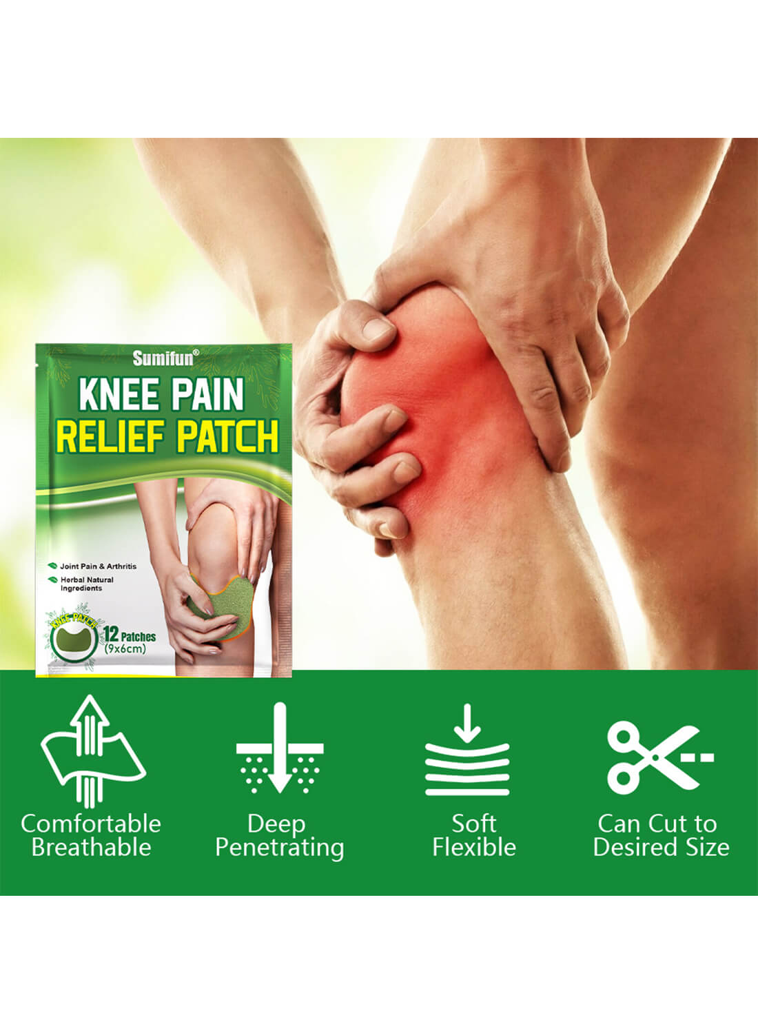 Knee Pain Relief Patch for Knee Back Neck Shoulder (12Pcs)