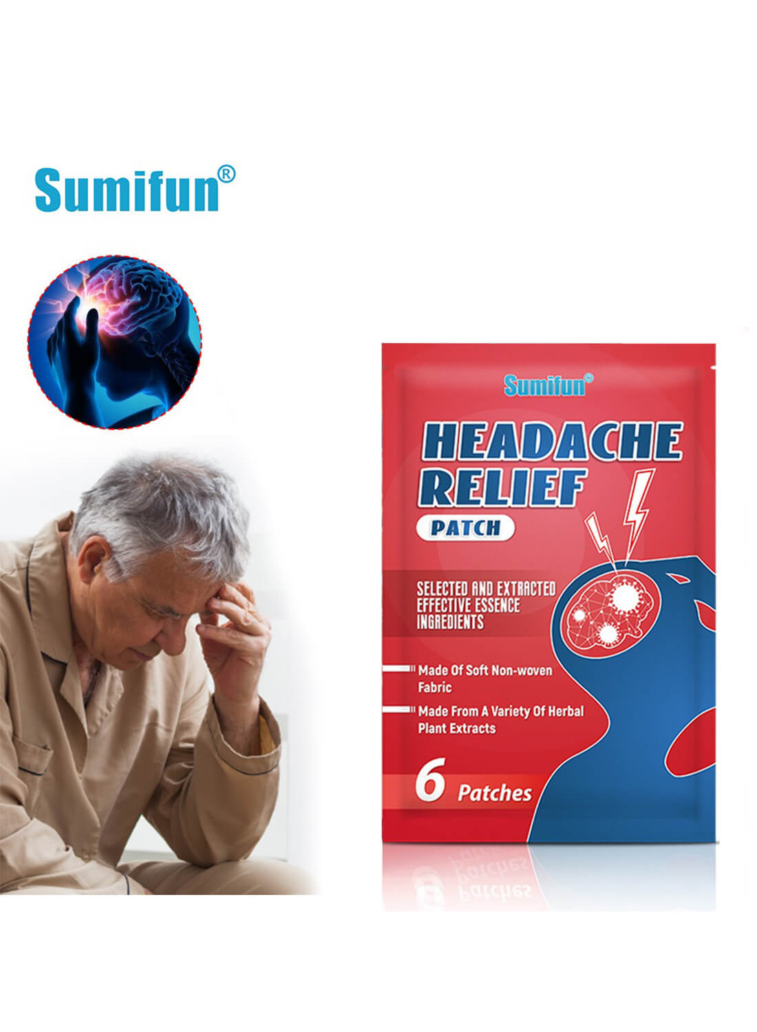 Headache Relief Patch for Body, Relieve Pain and Fatigue (6 Patches)