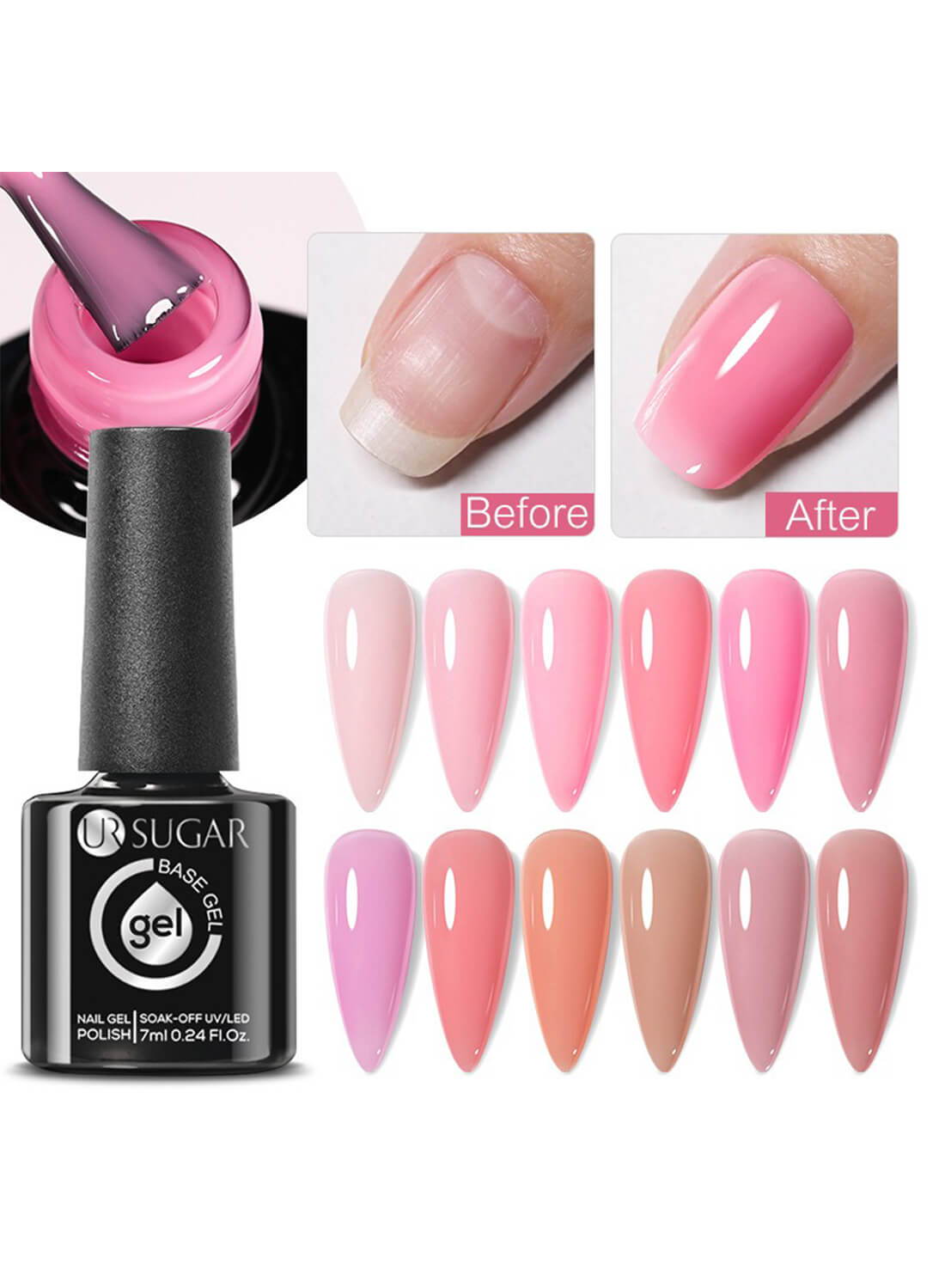 Rubber Base Gel, Shiny Glossy Nail Gel Polish 7ML