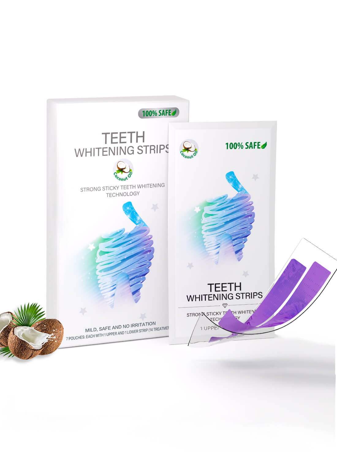 Teeth Whitening Strips with 10% PAP and Coconut Oil, V34 Teeth Whitening Kit for Adult 14 Strips
